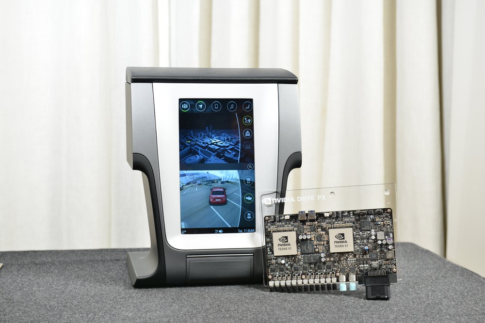 The original NVIDIA DRIVE PX autonomous-driving computer on display