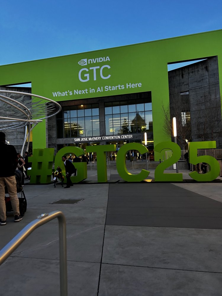 The main entrance installation at NVIDIA's GTC 2025 conference, San Jose Convention Center