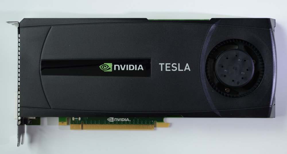 An NVIDIA Tesla-branded compute GPU card