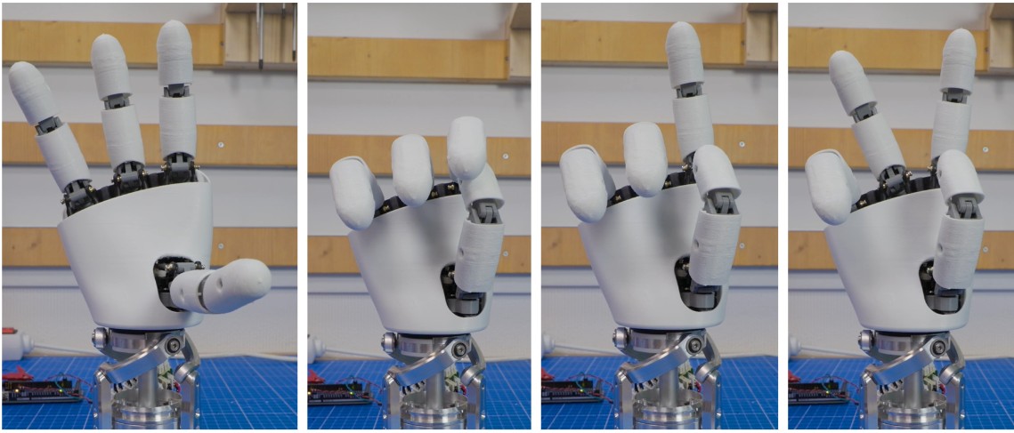完全3Dプリントの8自由度ロボットハンド、Amazing Handの組み立て済み実機