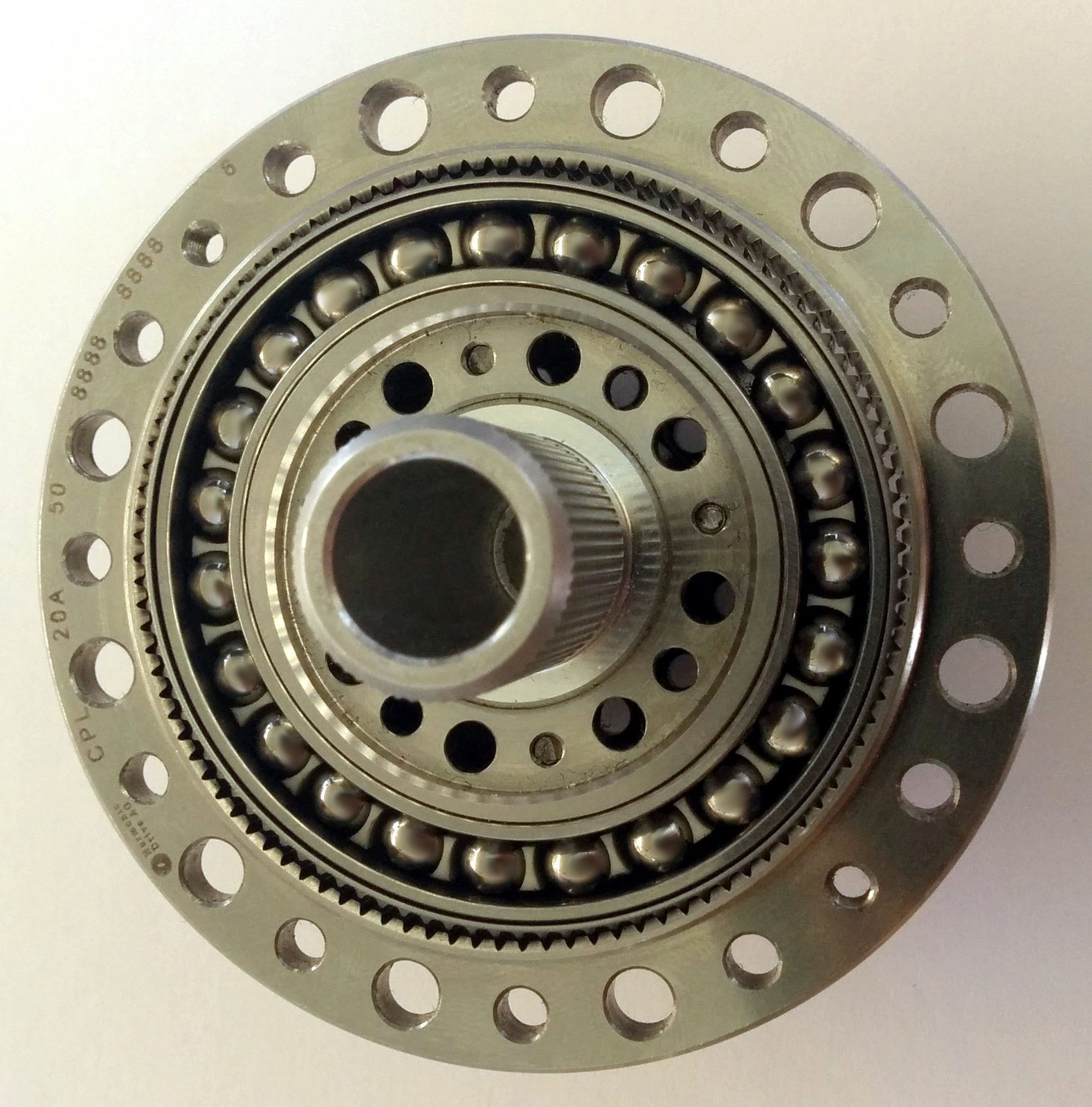 A cross-section view of a harmonic drive gearbox unit