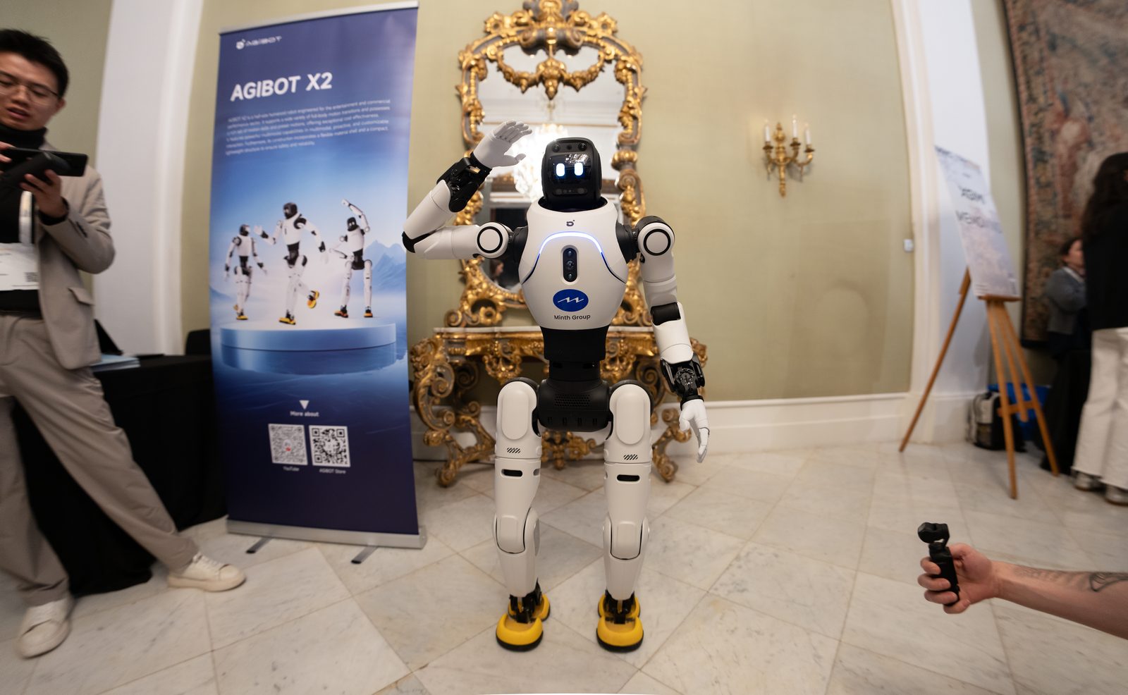 AgiBot X2 humanoid robot on display at Mobile World Congress 2026